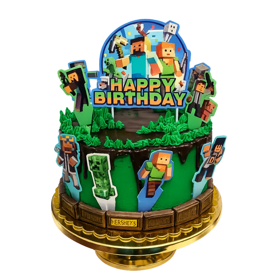 Custom Minecraft themed birthday cake